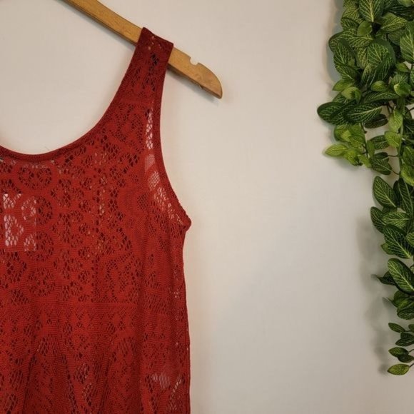 Maurices Red Crochet Lace Boho Fringe Trim Sleeveless Slit Tank Top X Small XS - Picture 6 of 11